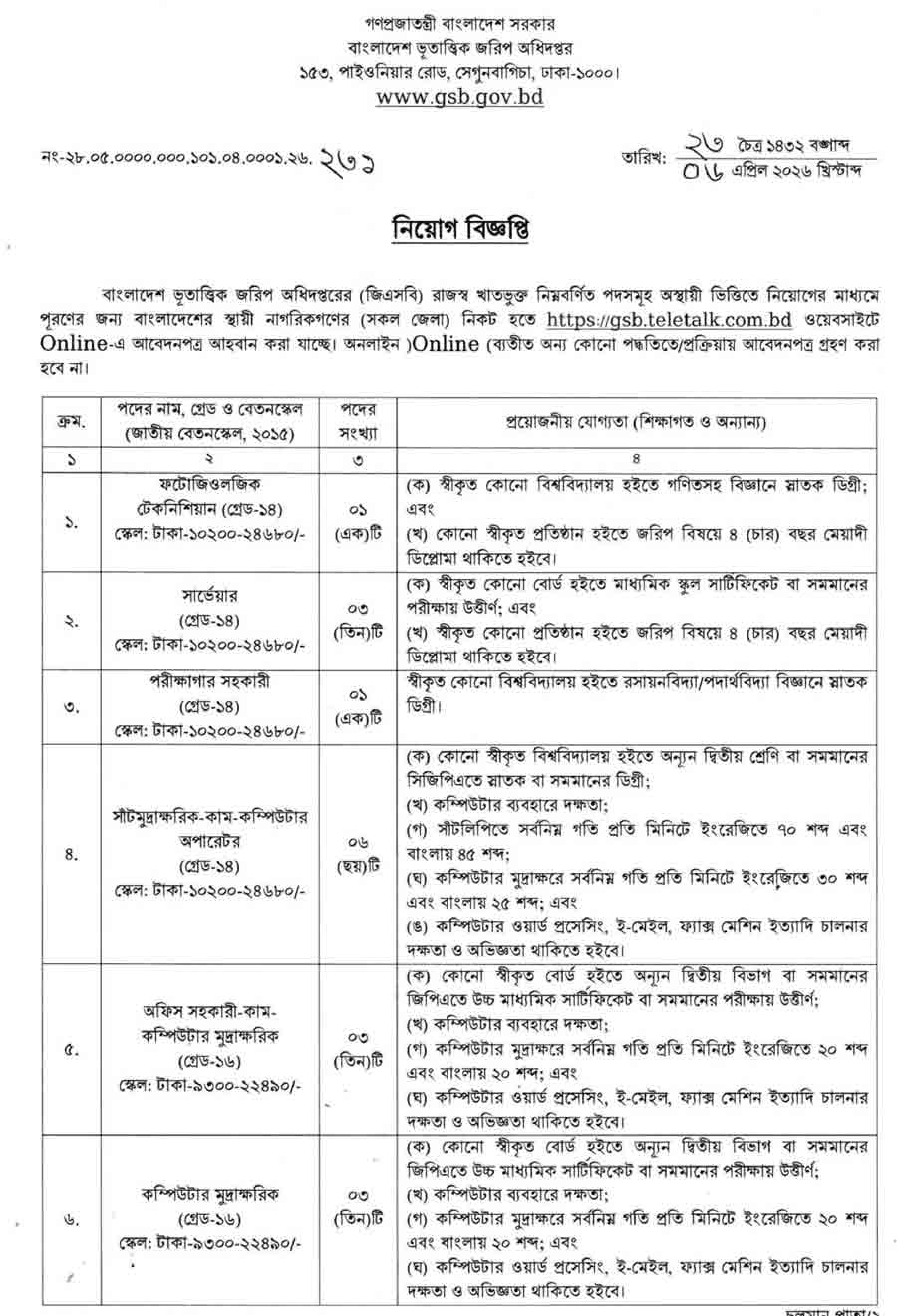 বাংলাদেশ-ভূতাত্ত্বিক-জরিপ-অধিদপ্তর-নিয়োগ-বিজ্ঞপ্তি-২০২৬-1