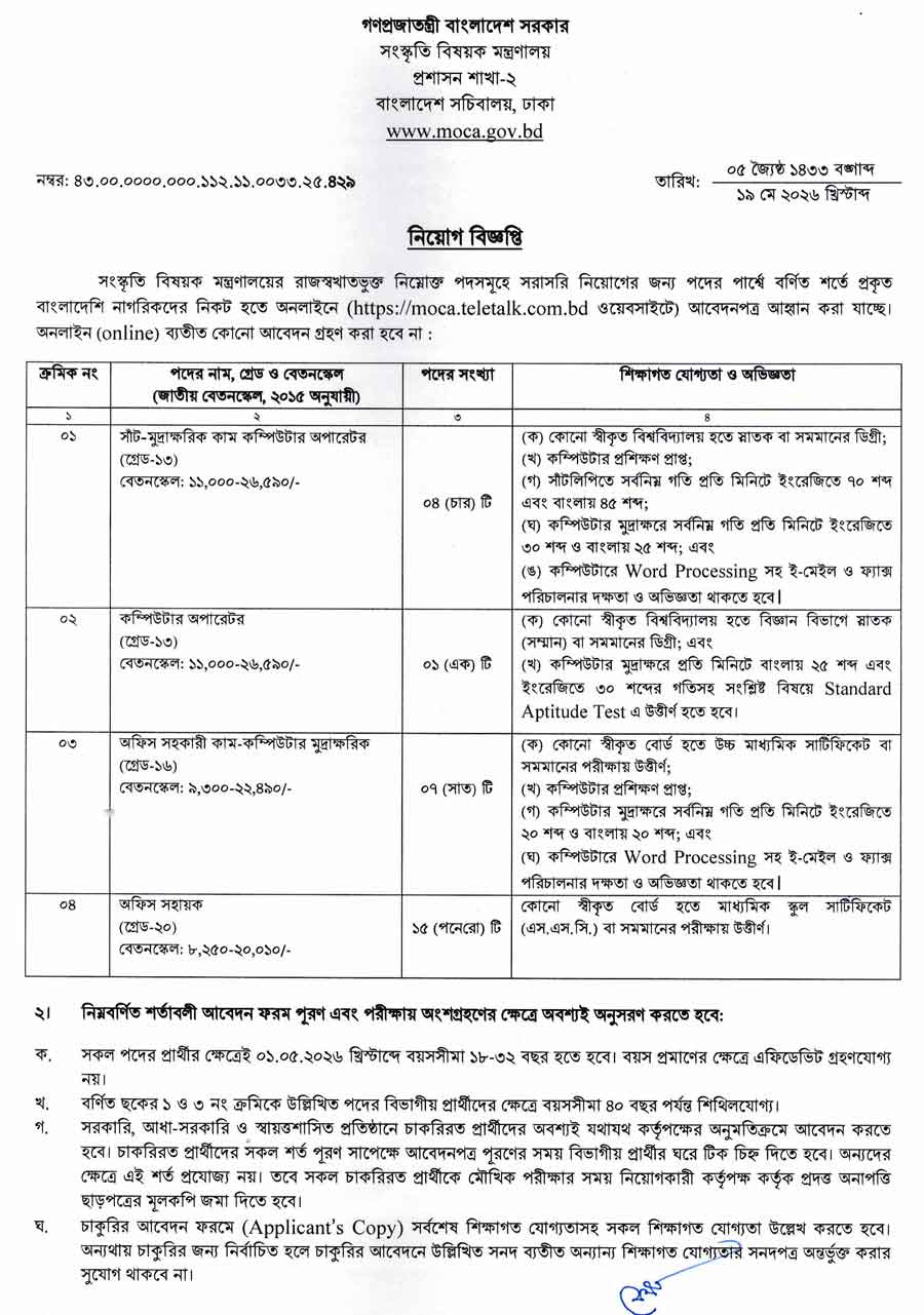 সংস্কৃতি-বিষয়ক-মন্ত্রণালয়-নিয়োগ-বিজ্ঞপ্তি-২০২৬-1