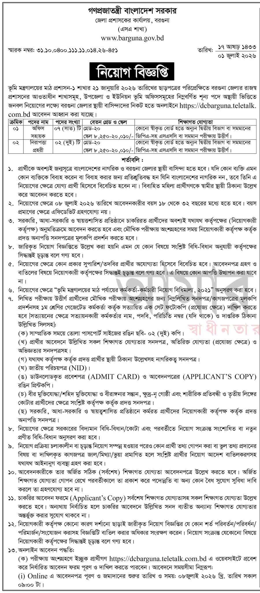 বরগুনা-জেলা-প্রশাসকের-কার্যালয়-নিয়োগ-বিজ্ঞপ্তি-২০২৬-1