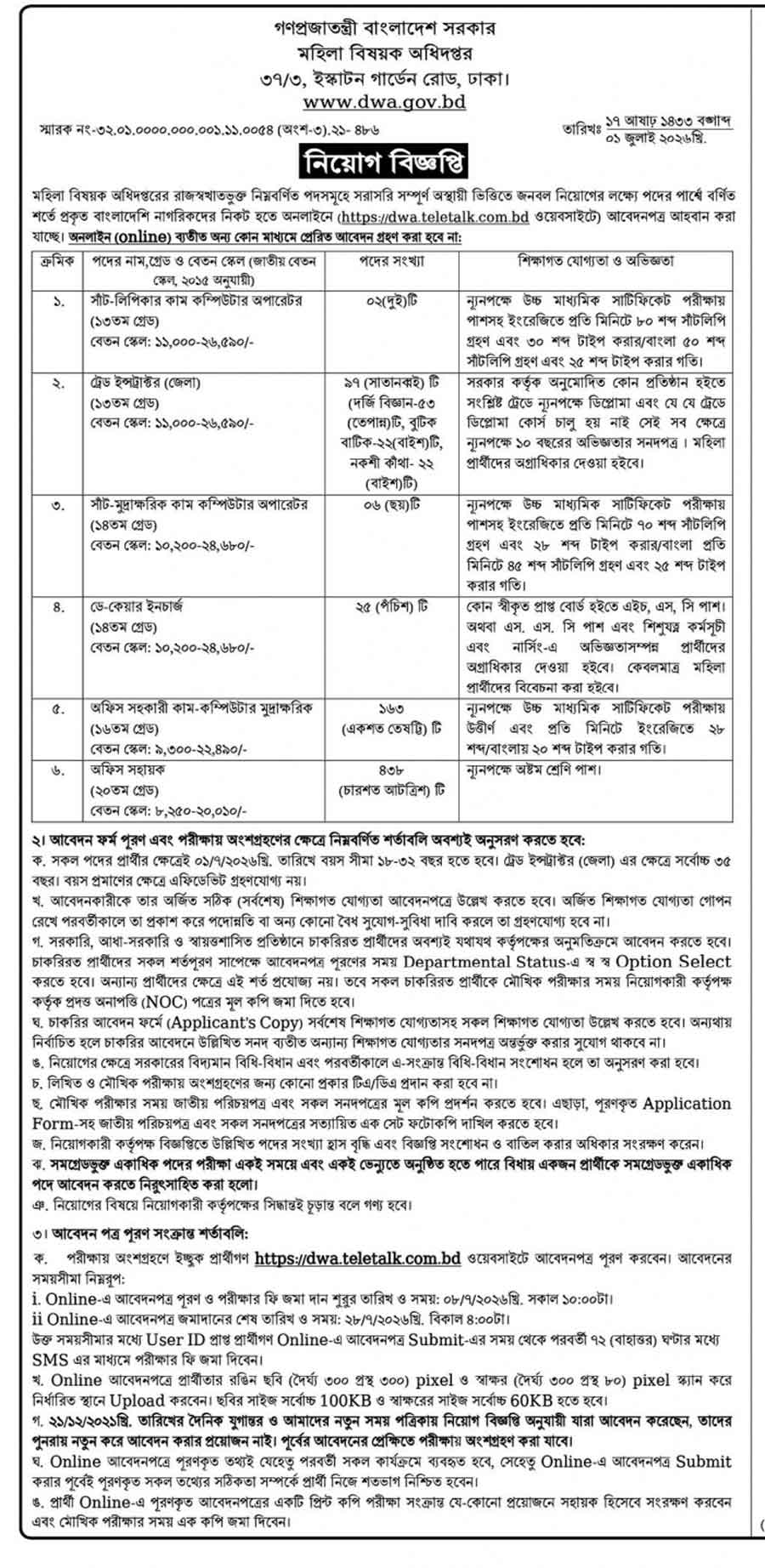 মহিলা-বিষয়ক-অধিদপ্তর-নিয়োগ-বিজ্ঞপ্তি-২০২৬-1